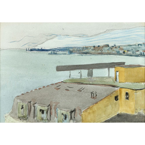 CUNO AMIET : Blick von einem Hausdach in Montreux auf den Genfersee (DOBIASCHOFSKY AUKTIONEN AG)