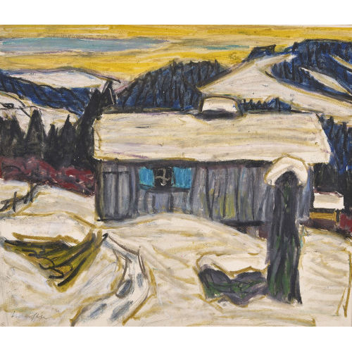 FRED STAUFFER : Verschneite Berglandschaft mit H�tte (DOBIASCHOFSKY AUKTIONEN AG)