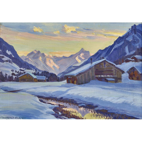 WALDEMAR THEOPHIL FINK : 'Winterabend bei Gstaad' (DOBIASCHOFSKY AUKTIONEN AG)