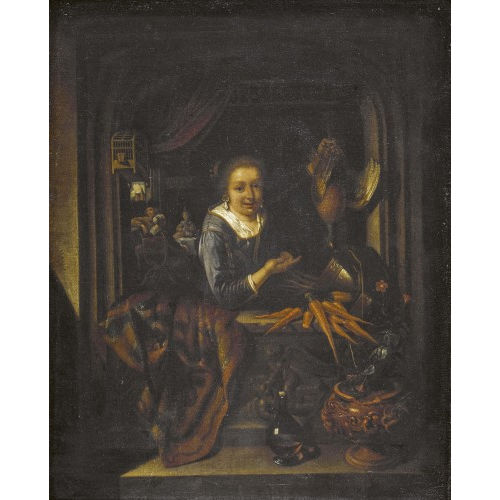 GERARD DOU : K�chenmagd mit Fasan im Fensterbogen (DOBIASCHOFSKY AUKTIONEN AG)