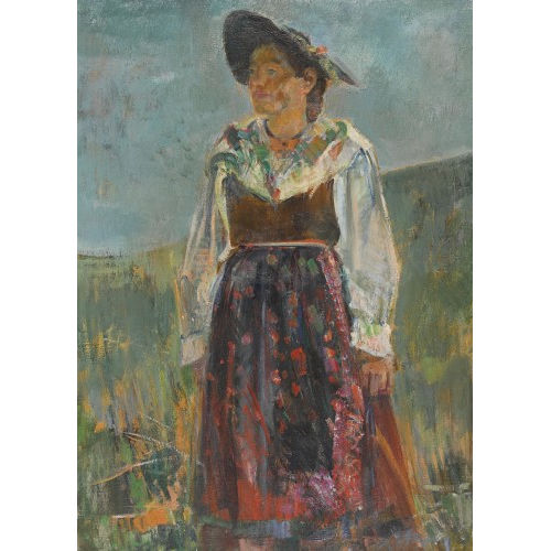 FRIEDRICH TRAFFELET : Junge Trachtenfrau auf einer Wiese (DOBIASCHOFSKY AUKTIONEN AG)