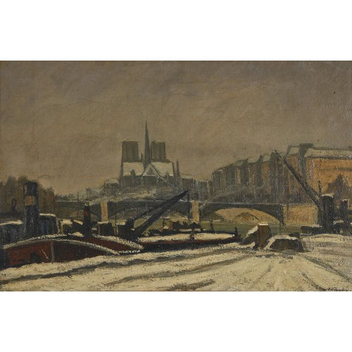 MARIUS CHAMBAZ : Winterliches Seine-Ufer mit Notre-Dame de Paris (DOBIASCHOFSKY AUKTIONEN AG)