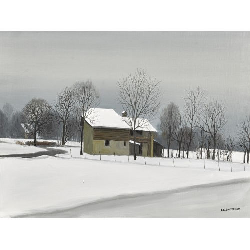 CLAUDE SAUTHIER : Verschneite Landschaft mit Bauernhaus (DOBIASCHOFSKY AUKTIONEN AG)