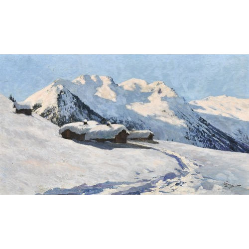CARLO PELLEGRINI : 'Alpes bernoises sous la neige' (DOBIASCHOFSKY AUKTIONEN AG)