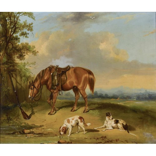 19. JH. ENGLAND : Pferd mit zwei Jagdhunden (DOBIASCHOFSKY AUKTIONEN AG)