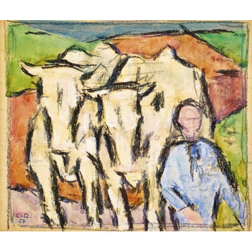 CARL ROESCH : Bauer mit K�hen (DOBIASCHOFSKY AUKTIONEN AG)