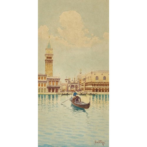 MILLO (CAMILLO) BORTOLUZZI : Gondel vor der Piazza San Marco in Venedig (DOBIASCHOFSKY AUKTIONEN AG)
