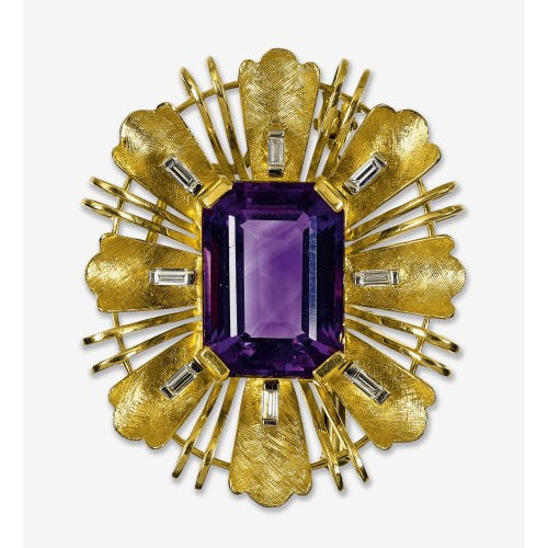 AMETHYST-DIAMANT-BROSCHE : (DOBIASCHOFSKY AUKTIONEN AG)