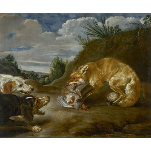 PAUL DE VOS : Fuchs und Hundepaar im Streit um die Beute (DOBIASCHOFSKY AUKTIONEN AG)