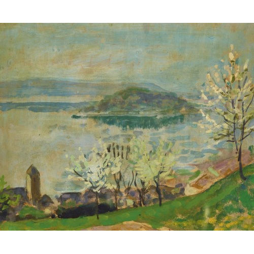 FRAN�OIS GOS : Blick auf den Bielersee mit St. Petersinsel (DOBIASCHOFSKY AUKTIONEN AG)
