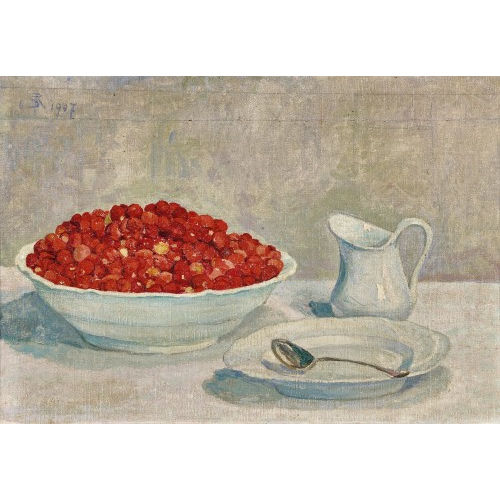 SIGISMUND RIGHINI : Stillleben mit Kirschen und Geschirr (DOBIASCHOFSKY AUKTIONEN AG)