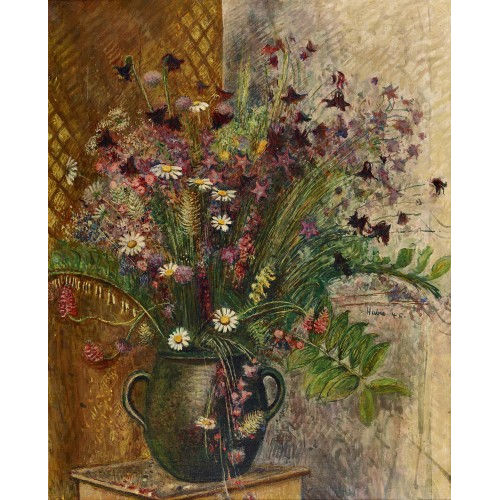 HERMANN HUBER : Wiesenblumen in Henkeltopf (DOBIASCHOFSKY AUKTIONEN AG)