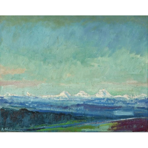 ALBERT NEUENSCHWANDER : Emmentaler Landschaft mit Alpenkette (DOBIASCHOFSKY AUKTIONEN AG)