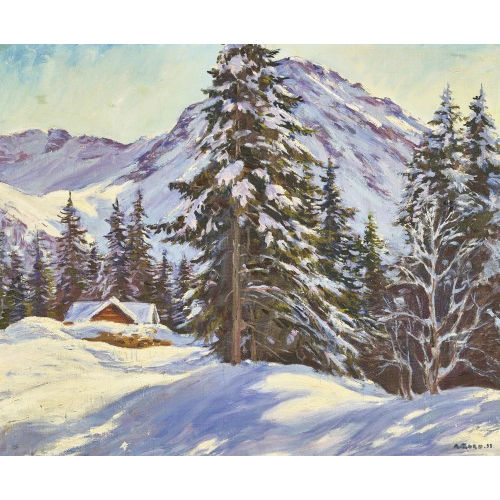 ARNOLD ZORD : Verschneite Berglandschaft mit Tannen (DOBIASCHOFSKY AUKTIONEN AG)