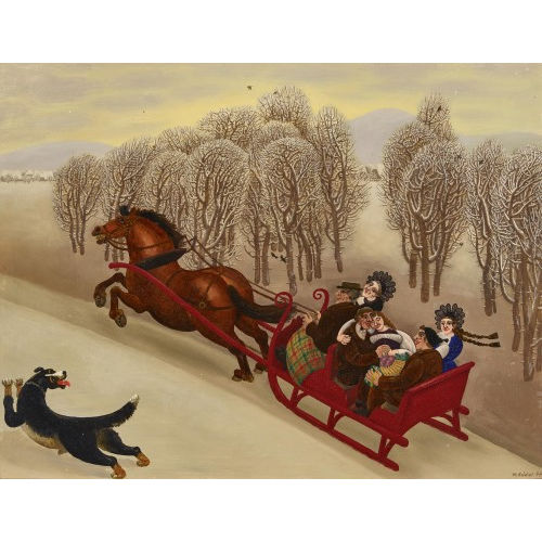 ULRICH G�DEL : Winterlandschaft mit Pferdeschlitten und Hund (DOBIASCHOFSKY AUKTIONEN AG)