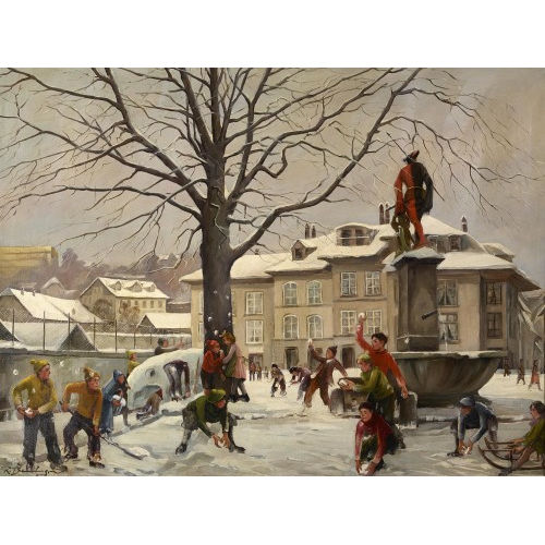 ROBERT BAUMBERGER : Schneeballtreiben auf dem L�uferplatz in Bern (DOBIASCHOFSKY AUKTIONEN AG)