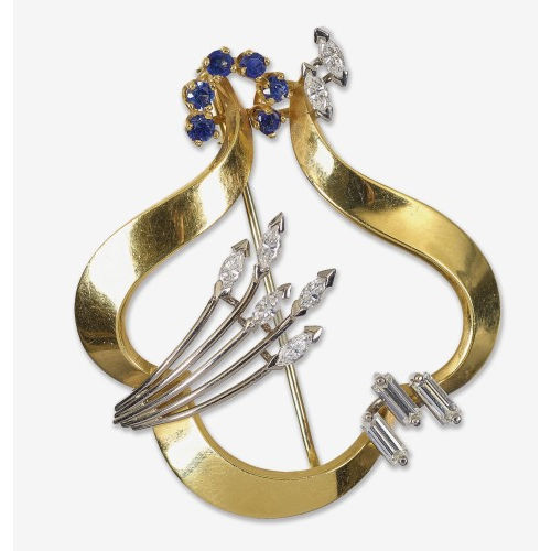 SAPHIR-DIAMANT-BROSCHE : (DOBIASCHOFSKY AUKTIONEN AG)