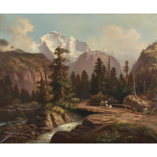 HUBERT SATTLER : B�uerliches Paar vor Jungfraumassiv (DOBIASCHOFSKY AUKTIONEN AG)