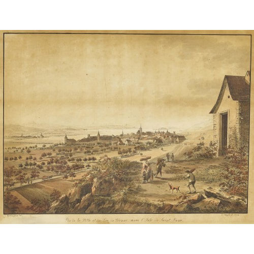 NIKOLAUS SPR�NGLIN : 'V�e de la Ville et du Lac de Bienne avec L'Isle de Saint-Pierre' (DOBIASCHOFSKY AUKTIONEN AG)