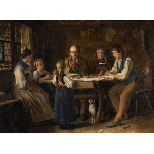 �DOUARD-HENRI GIRARDET : Bauernfamilie beim Gebet am Stubentisch (DOBIASCHOFSKY AUKTIONEN AG)