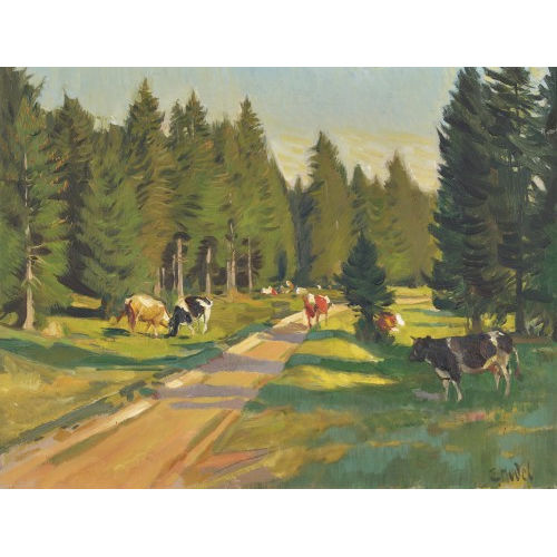 ERNST II HODEL : Waldweg mit Kuhherde (DOBIASCHOFSKY AUKTIONEN AG)