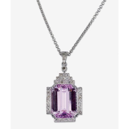 KUNZIT-DIAMANT-ANH�NGER MIT KETTE : Um 1920 (DOBIASCHOFSKY AUKTIONEN AG)