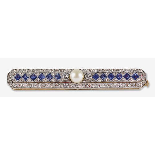 PERLEN-SAPHIR-DIAMANT-BROSCHE : (DOBIASCHOFSKY AUKTIONEN AG)