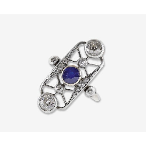 SAPHIR-DIAMANT-RING : Um 1890 (DOBIASCHOFSKY AUKTIONEN AG)