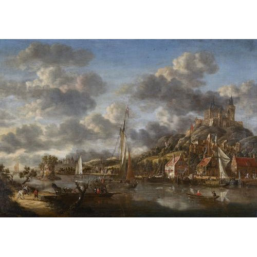JACOBUS STORCK : Flusslandschaft mit Burg und Staffage (DOBIASCHOFSKY AUKTIONEN AG)