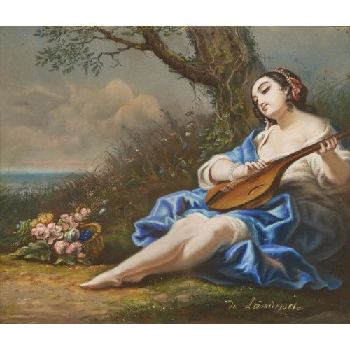 ERNEST DE LANDERSET : Mandolinenspielerin im Freien (DOBIASCHOFSKY AUKTIONEN AG)