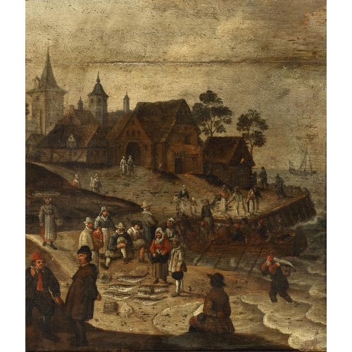 ISAAC WILLAERTS : Fischmarkt am Strand (DOBIASCHOFSKY AUKTIONEN AG)