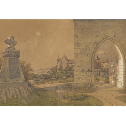 EMANUEL LABHARDT : 'Parthie auf dem Kirchhof der Pfarrkirche bei Bregenz' (DOBIASCHOFSKY AUKTIONEN AG)