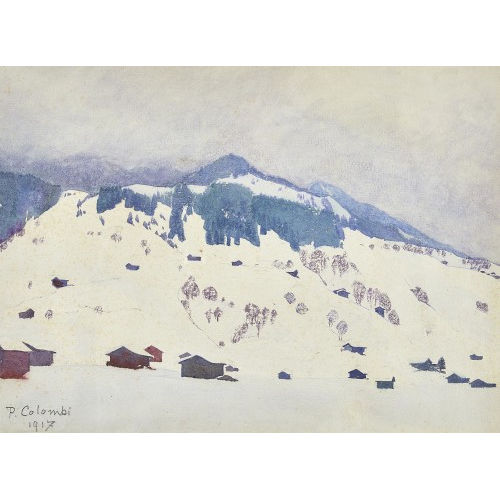 PLINIO COLOMBI : 'Winterlandschaft in Klosters im Nebel' (DOBIASCHOFSKY AUKTIONEN AG)