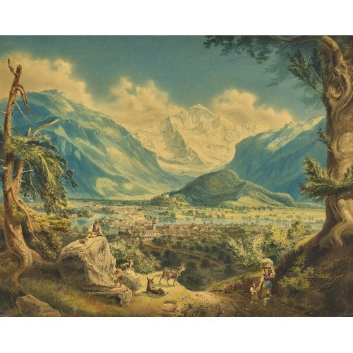 18./19. JH. SCHWEIZ : Blick auf Unterseen und das Jungfraumassiv (DOBIASCHOFSKY AUKTIONEN AG)