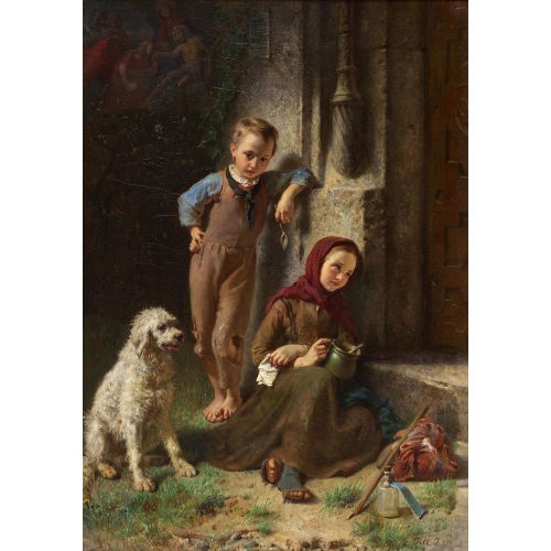 JOHANN II TILL : Bettelkinder mit Hund am Kirchenportal (DOBIASCHOFSKY AUKTIONEN AG)