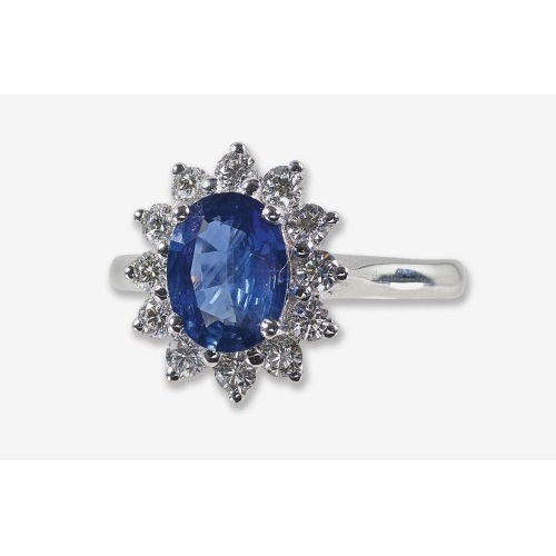 SAPHIR-DIAMANT-RING : (DOBIASCHOFSKY AUKTIONEN AG)