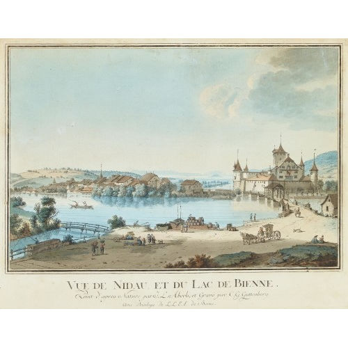 JOHANN LUDWIG ABERLI : 'Vue de Nidau, et du Lac de Bienne' (DOBIASCHOFSKY AUKTIONEN AG)
