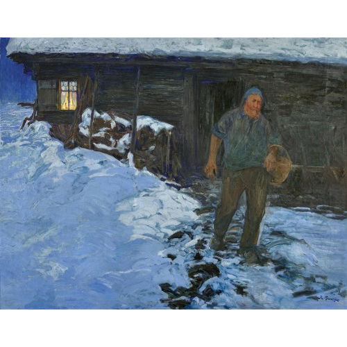 JAKOB (AUCH JACQUES) RUCH : Winterliche Mondnacht mit Senn vor der H�tte (DOBIASCHOFSKY AUKTIONEN AG)
