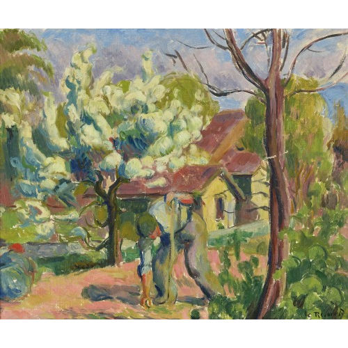 CASIMIR EDMOND REYMOND : Sommerlicher Weg mit Bauer bei der Arbeit (DOBIASCHOFSKY AUKTIONEN AG)