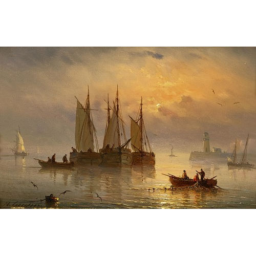 HENRIETTE GUDIN : Hafen mit Booten im Abendrot (DOBIASCHOFSKY AUKTIONEN AG)