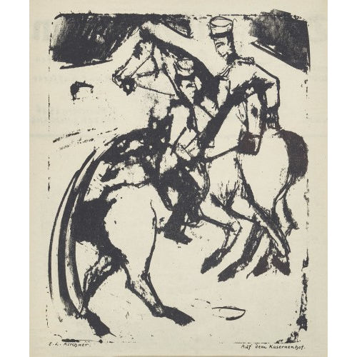 ERNST LUDWIG KIRCHNER : 'Zwei reitende Artilleristen. - Auf dem Kasernenhof' (DOBIASCHOFSKY AUKTIONEN AG)