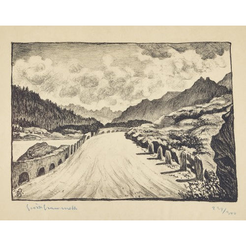 GIOVANNI GIACOMETTI : 'Strasse nach Maloja entlang dem Silsersee' (DOBIASCHOFSKY AUKTIONEN AG)