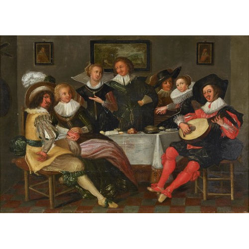 DIRCK HALS : Gehobene Gesellschaft mit Musikant (DOBIASCHOFSKY AUKTIONEN AG)
