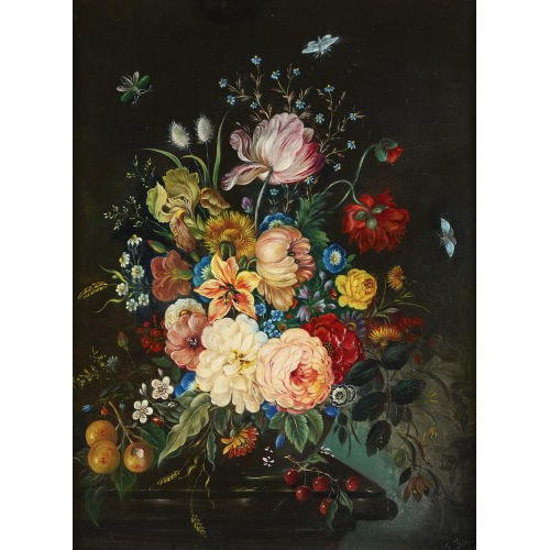 ERNA BLOM : Blumenstillleben mit Insekten (DOBIASCHOFSKY AUKTIONEN AG)