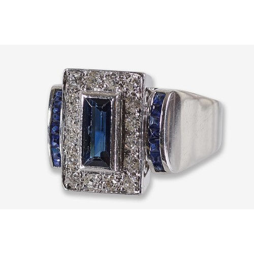 SAPHIR-DIAMANT-RING : Bucherer, Luzern, 1940er Jahre (DOBIASCHOFSKY AUKTIONEN AG)