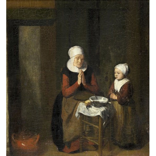 QUIRINGH GERRITSZ. VAN BREKELENKAM : Mutter und Kind beim Abendgebet (DOBIASCHOFSKY AUKTIONEN AG)