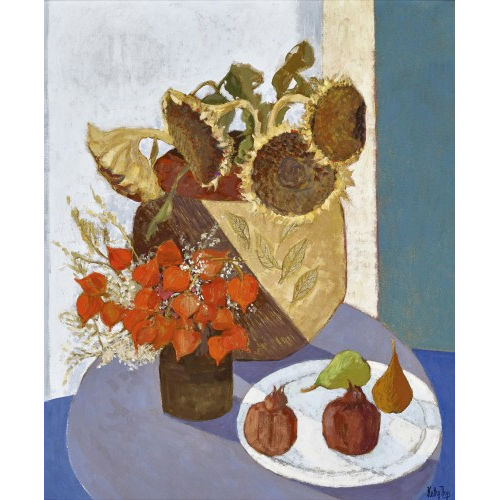KATHY (EIGTL. THYS-BILL THYS : Stillleben mit Sonnenblumen, Lampionblumen und Birnen (DOBIASCHOFSKY AUKTIONEN AG)