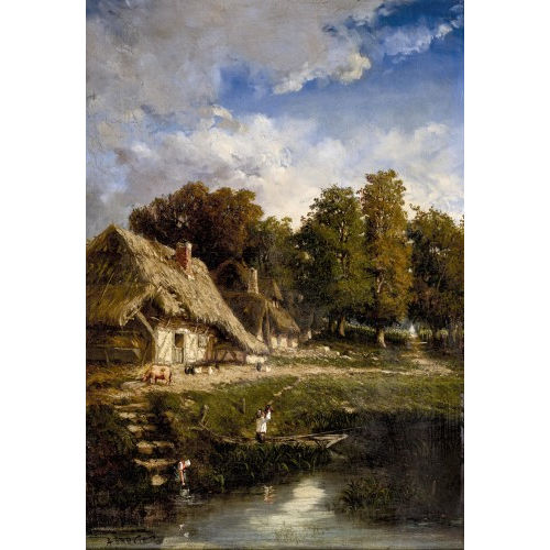 LOUIS ADOLPHE HERVIER : Lndliche Szenerie mit Gehft (DOBIASCHOFSKY AUKTIONEN AG)