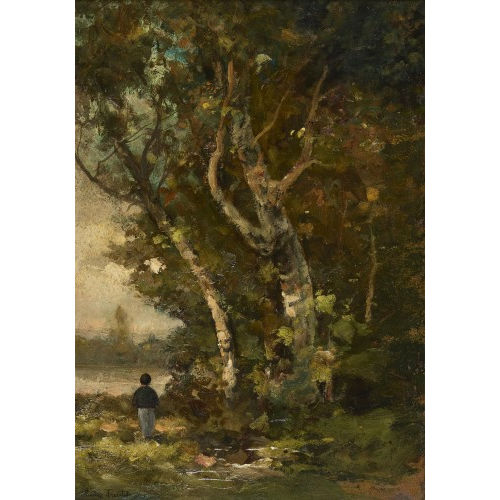 LUCIEN TAUTY : Waldlandschaft mit Birken und Staffage (DOBIASCHOFSKY AUKTIONEN AG)