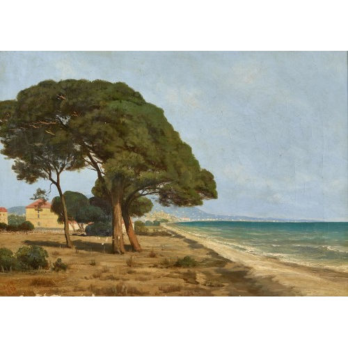 ALBERT DE MEURON : S�dlicher Strand mit Pinienb�umen (DOBIASCHOFSKY AUKTIONEN AG)